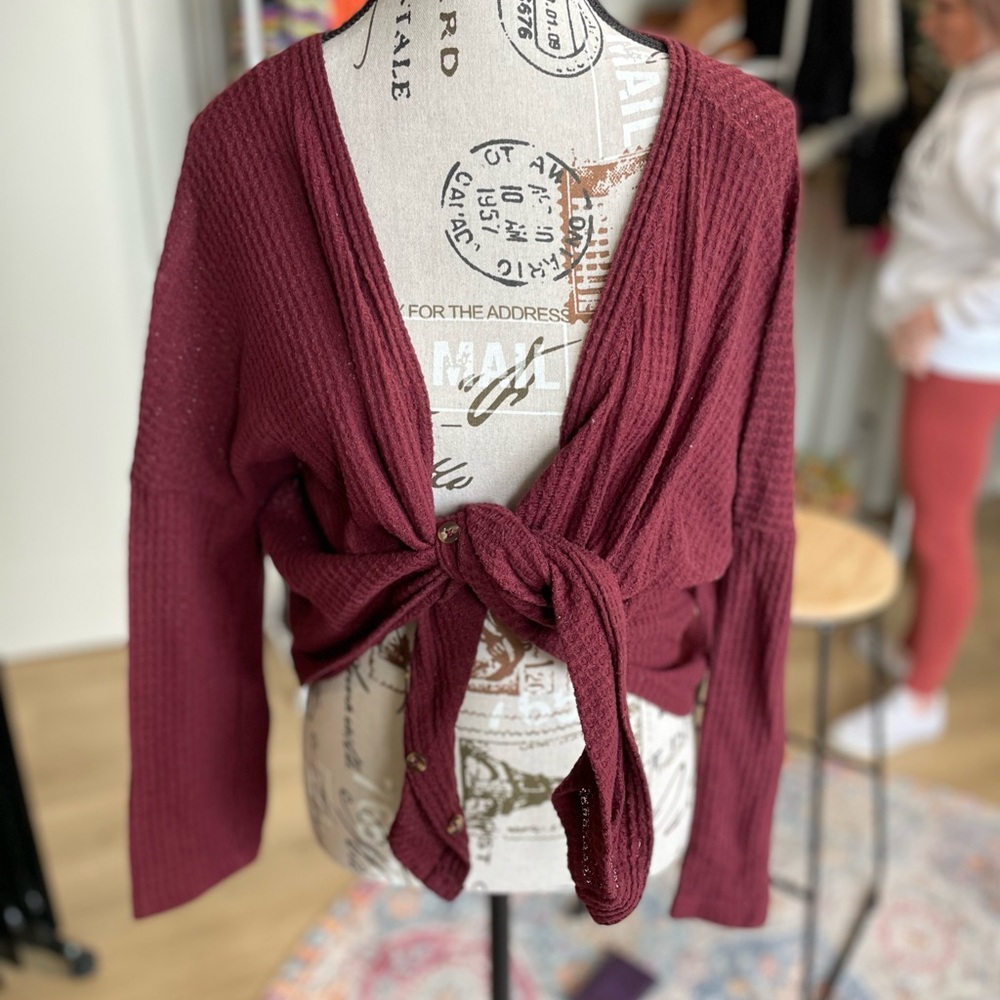 Justify Deep Red Tie-Front Cardigan